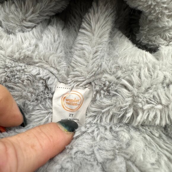 Wonder Nation Pink Siver Stars Faux Fur Puffer Coat Size 2T Length 15 In. - Picture 2 of 5